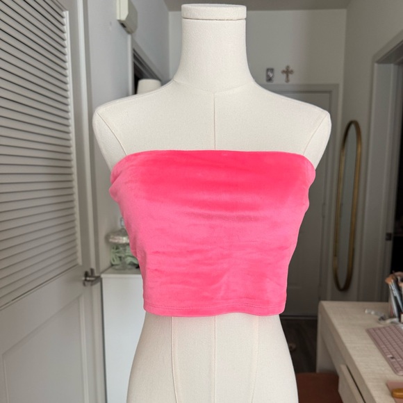 Aerie pink strapless velour tube top crop top in pink M - Picture 6 of 6